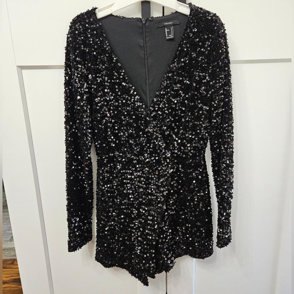Forever 21 Black Sequin Romper Small